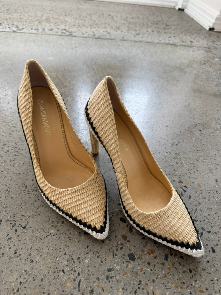 Zimmermann Rafia Pumps Beige Black Trim EU39