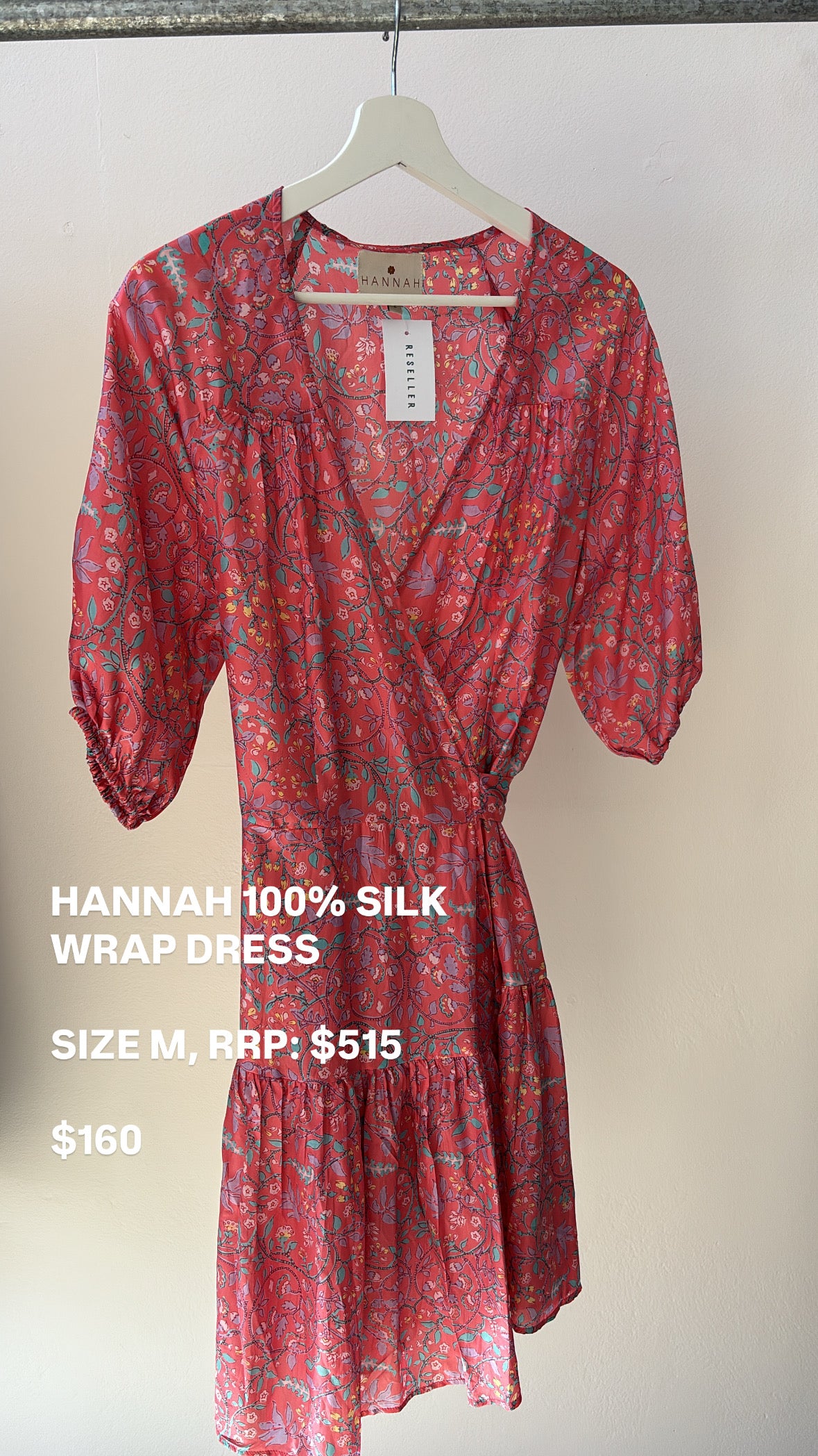 Hannah Silk Wrap Dress Pink Floral M