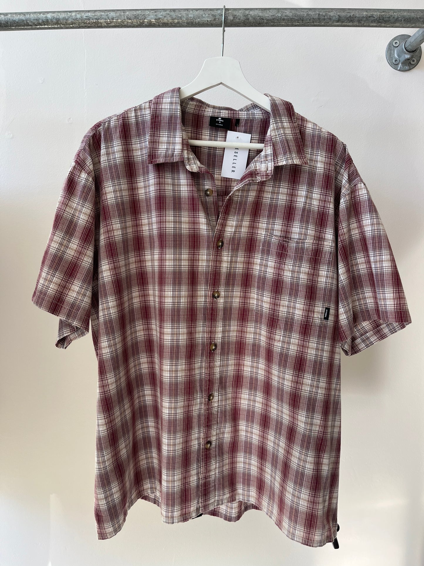 Thrills Woven Checked Shirt Maroon XXL