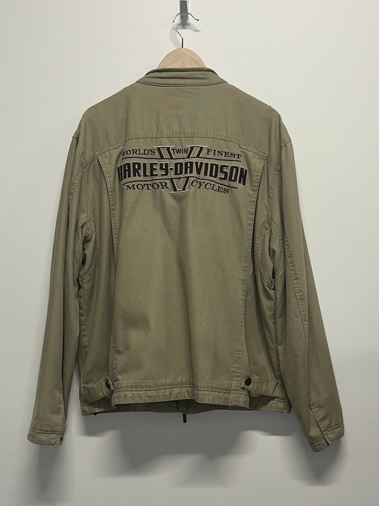 Harley Davidson Canvas Biker Jacket Khaki XL
