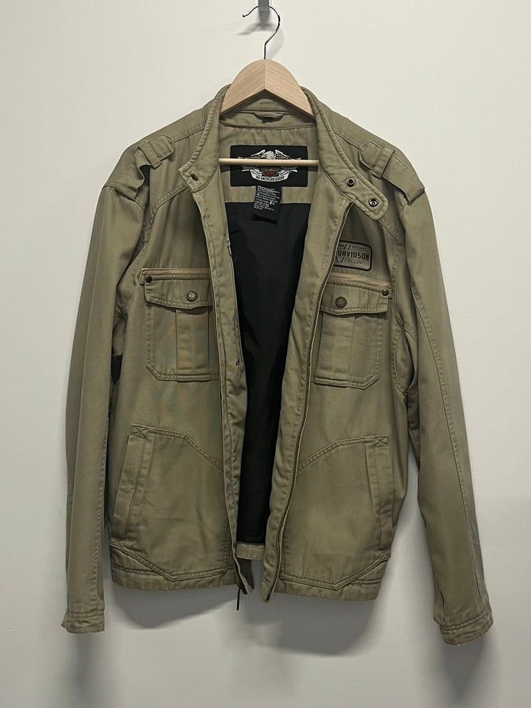 Harley Davidson Canvas Biker Jacket Khaki XL