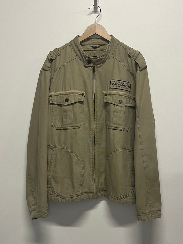 Harley Davidson Canvas Biker Jacket Khaki XL