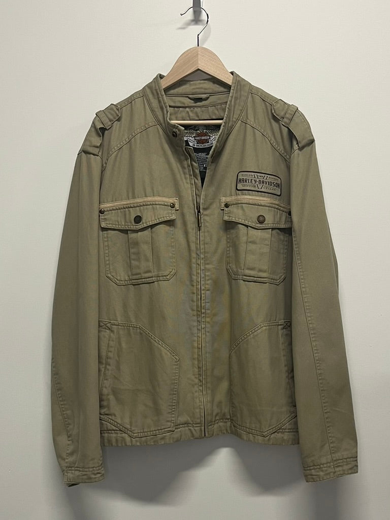 Harley Davidson Canvas Biker Jacket Khaki XL