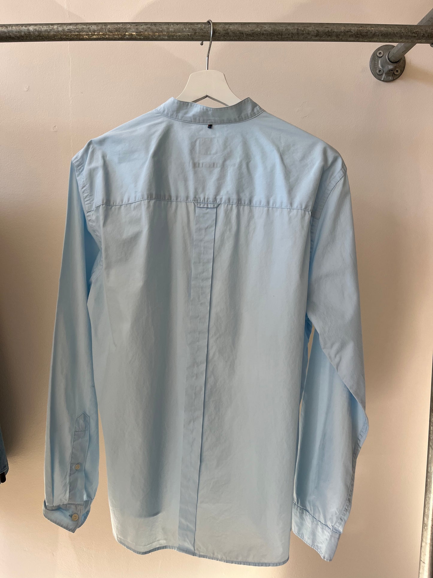 Pretty Green Nehru Collar Slim Fit Pocket Shirt Sky Blue XL