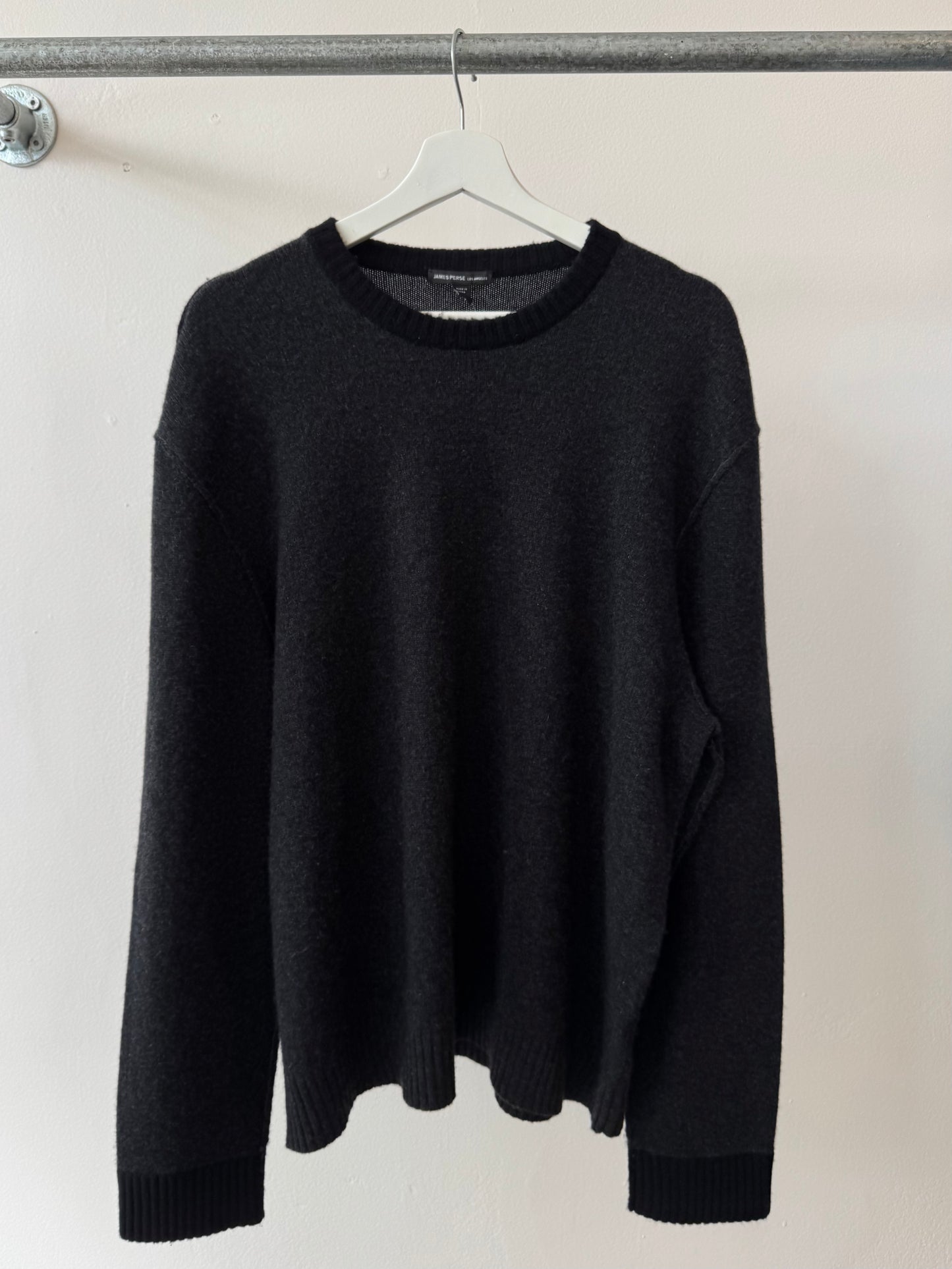 James Perse USA Cashmere Crew Neck Jumper Black Marle XL