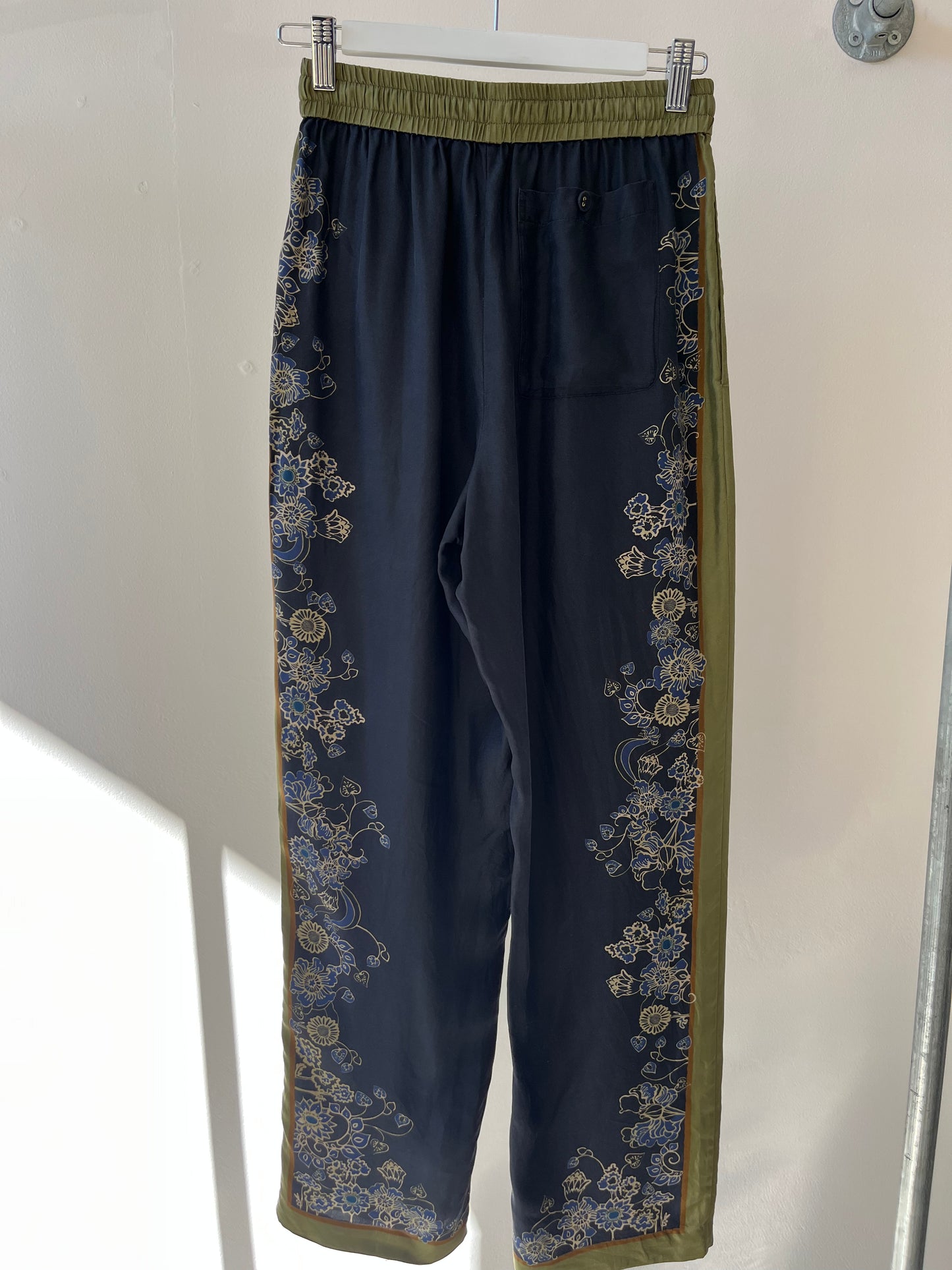 Zimmermann Silk Wide Leg Pants Navy w. Khaki Trims XS