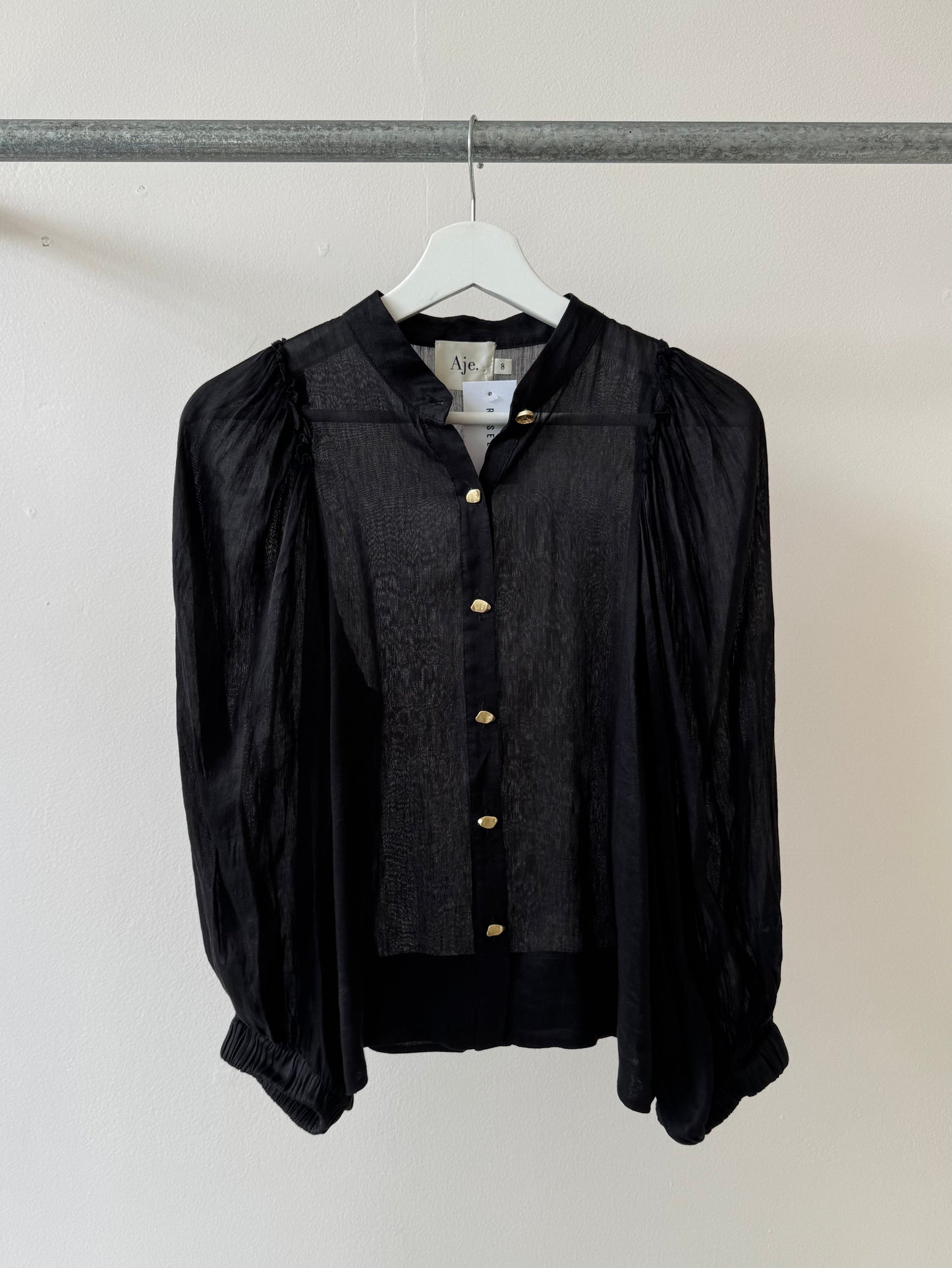Aje Puff Sleeve Silk Linen Blouse Black S