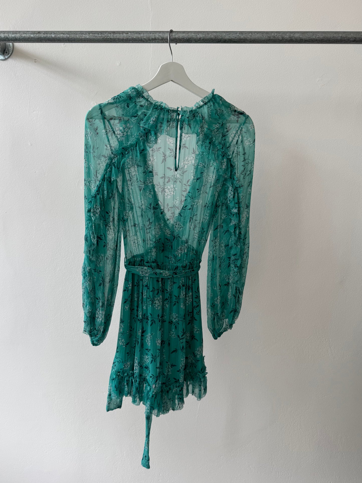 Zimmermann Silk Moncur Ruffle Playsuit Turquoise XS