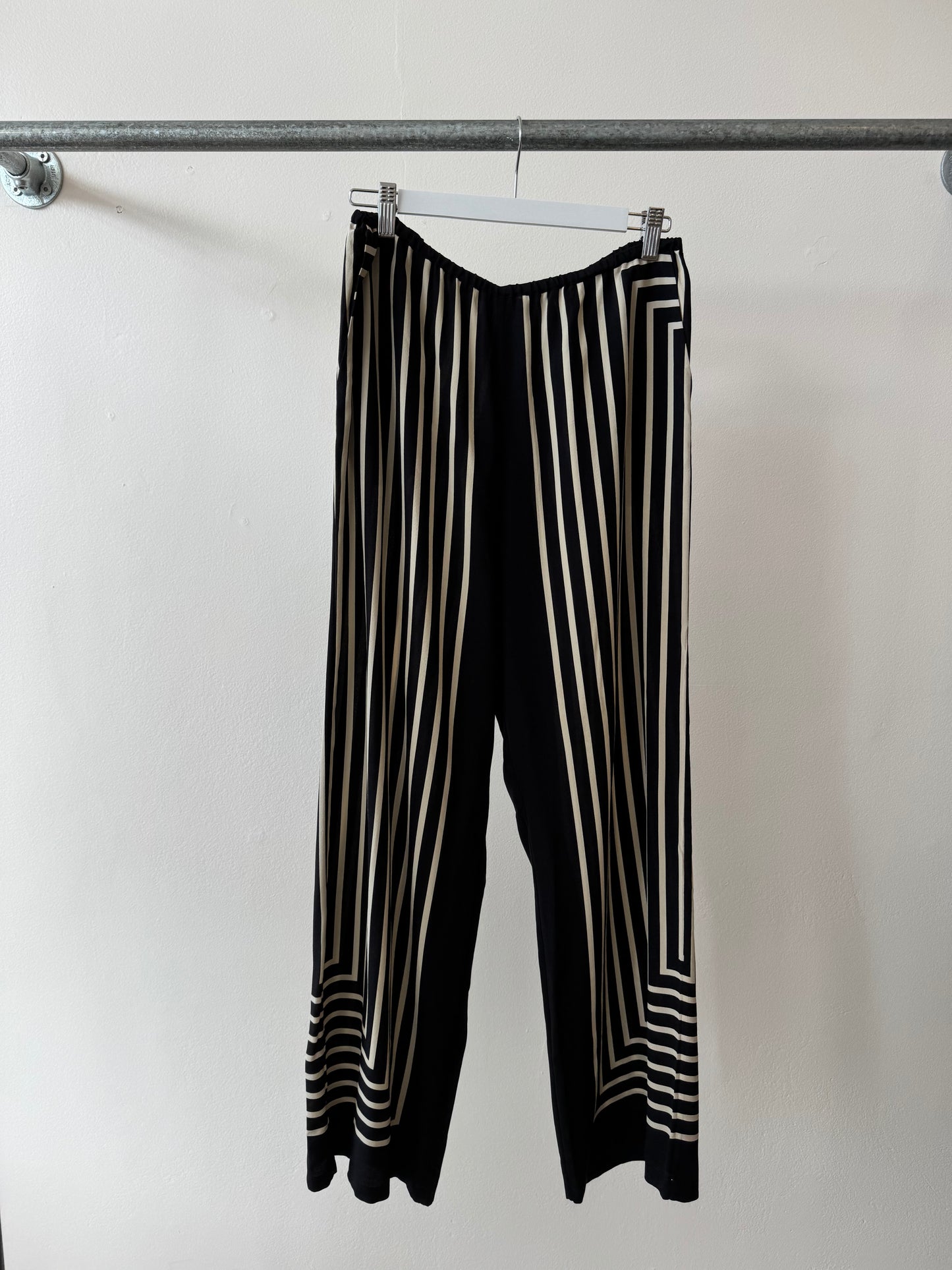 Toteme Silk Monogram Jacquard Pants Black Cream Stripe M
