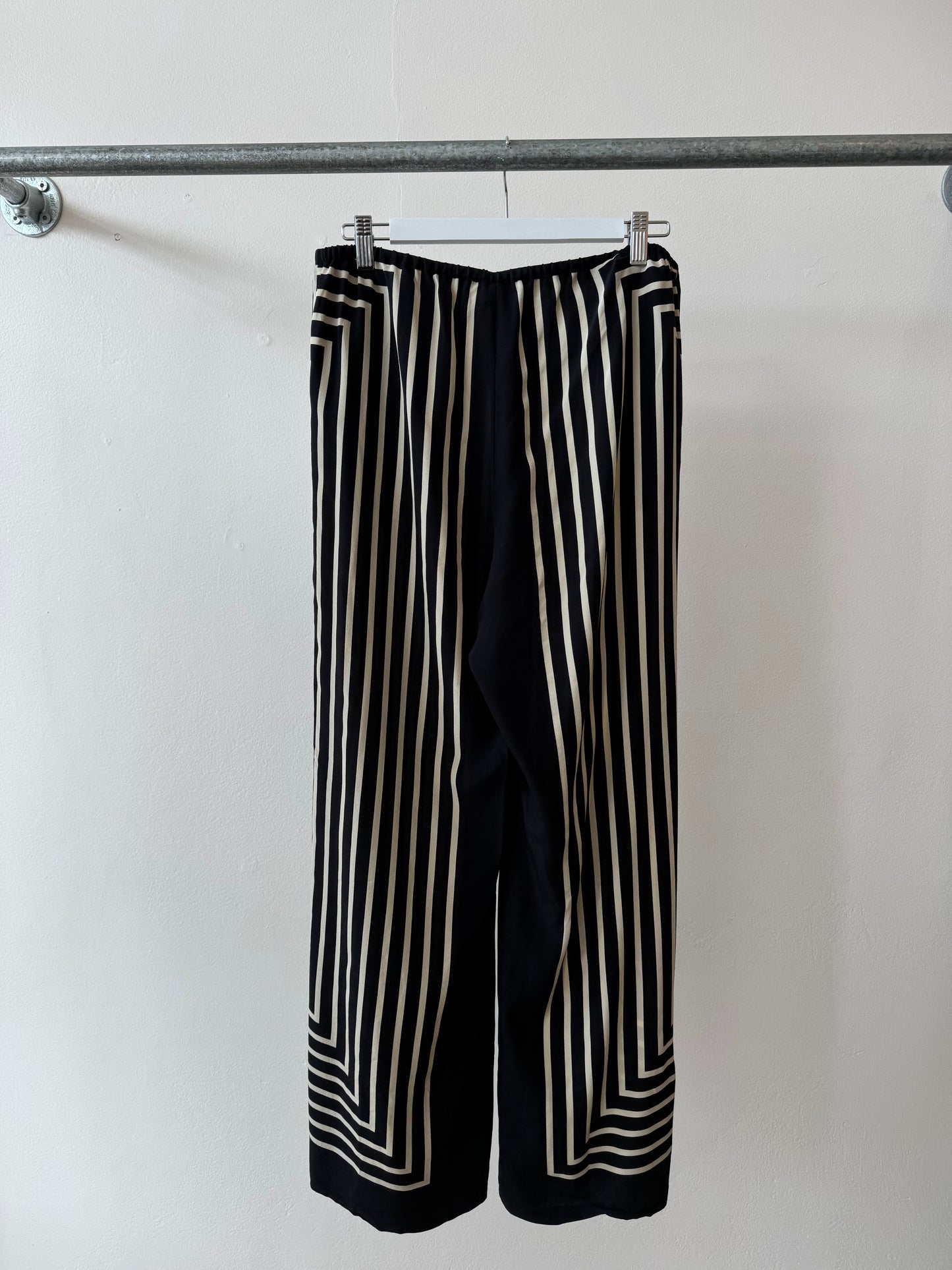 Toteme Silk Monogram Jacquard Pants Black Cream Stripe M