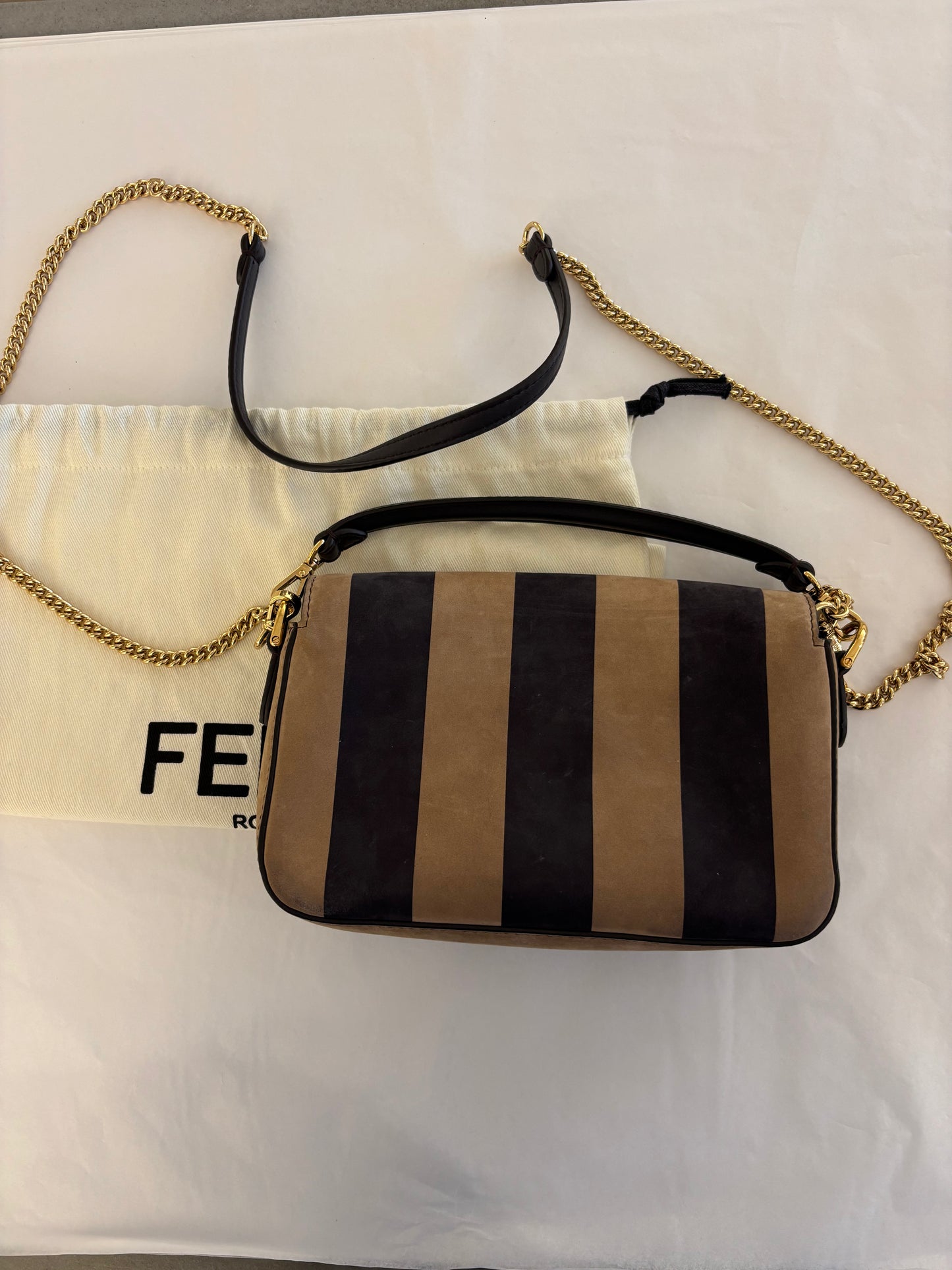 Fendi Pecan Nubuck Small Baguette Crossbody Bag