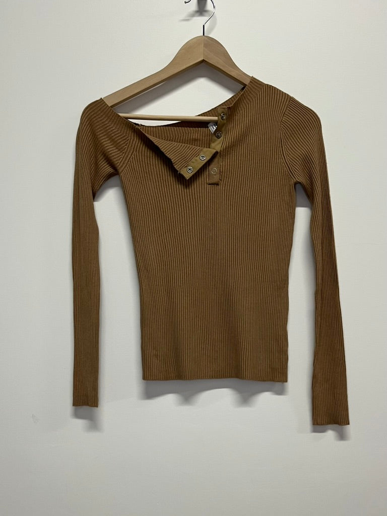 Henne Argo Rib Long Sleeve Top Camel XS