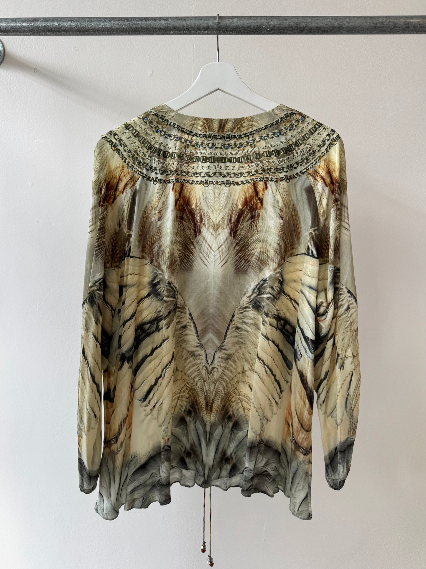 Camilla Silk Long Sleeve Beaded Zebra Top M