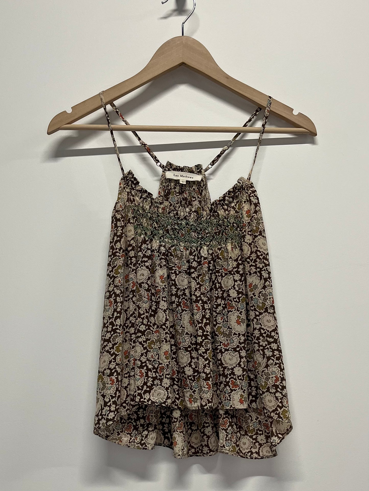 Lee Mathews Silk Cami Brown Floral w. Gathered Neckline L