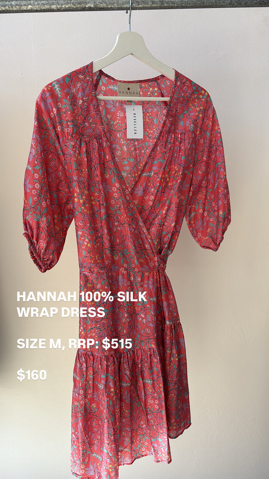 Hannah Silk Wrap Dress Pink Floral M