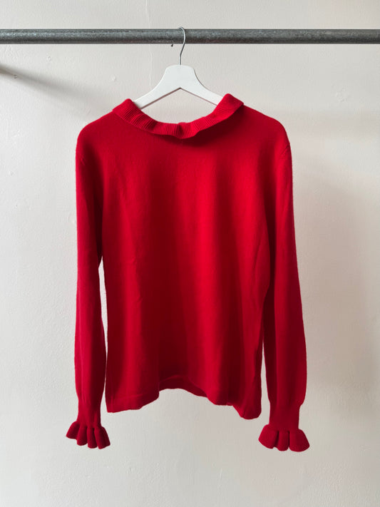 Jumper 1234 Pie Crust Frill Neck/ Sleeve Cashmere Jumper Red L