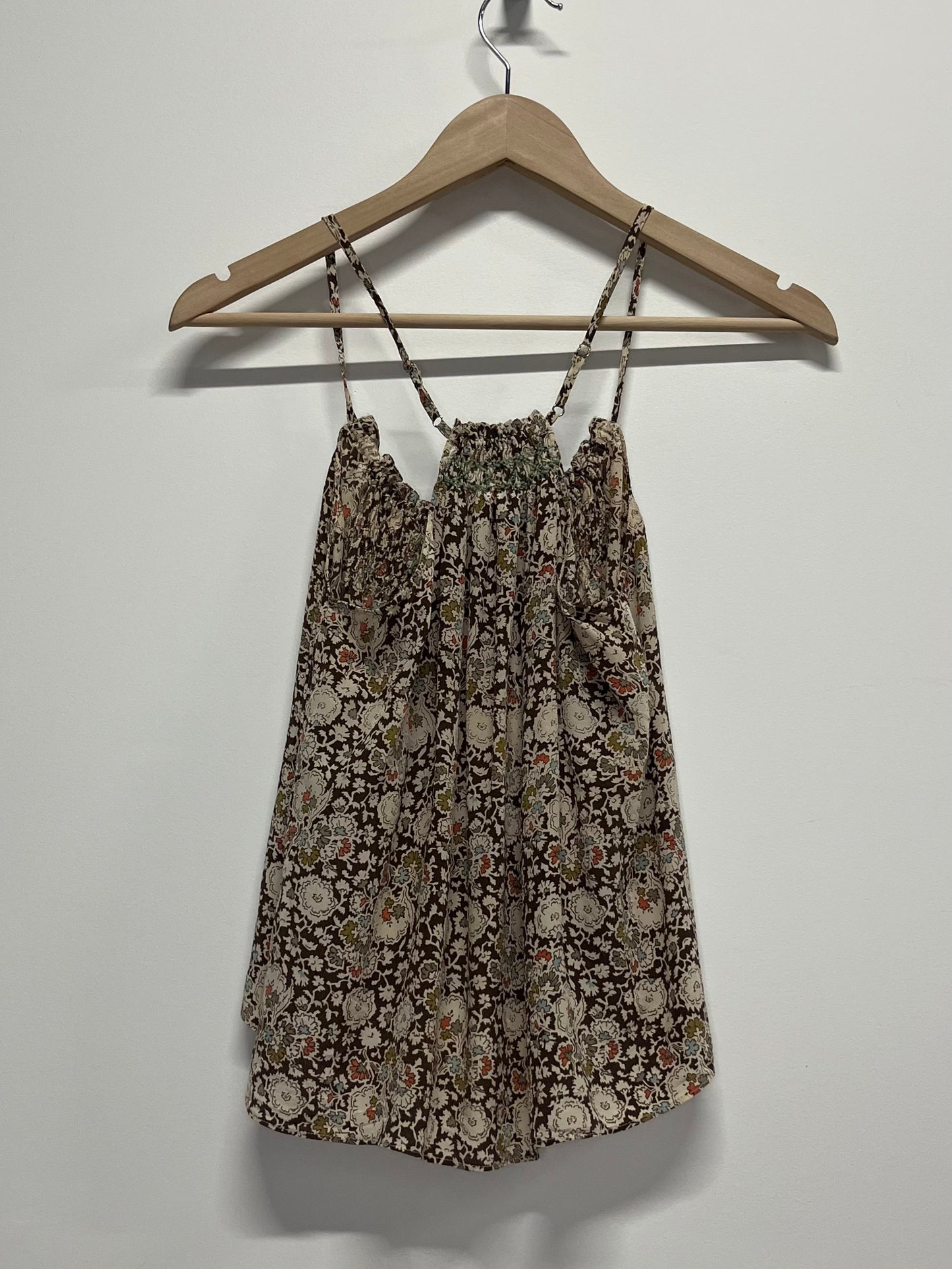 Lee Mathews Silk Cami Brown Floral w. Gathered Neckline L