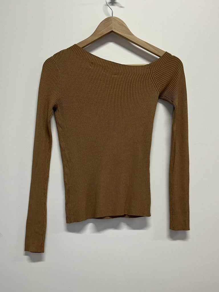 Henne Argo Rib Long Sleeve Top Camel XS