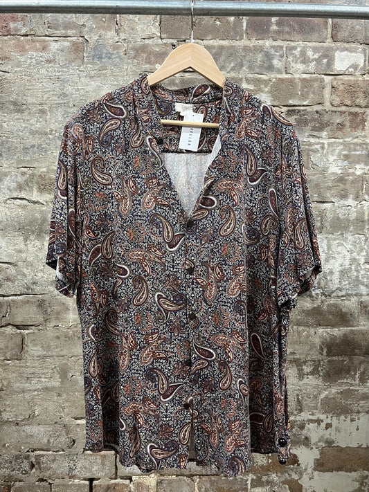 Lalli Vintage Paisley Shirt Nehru Collar XL