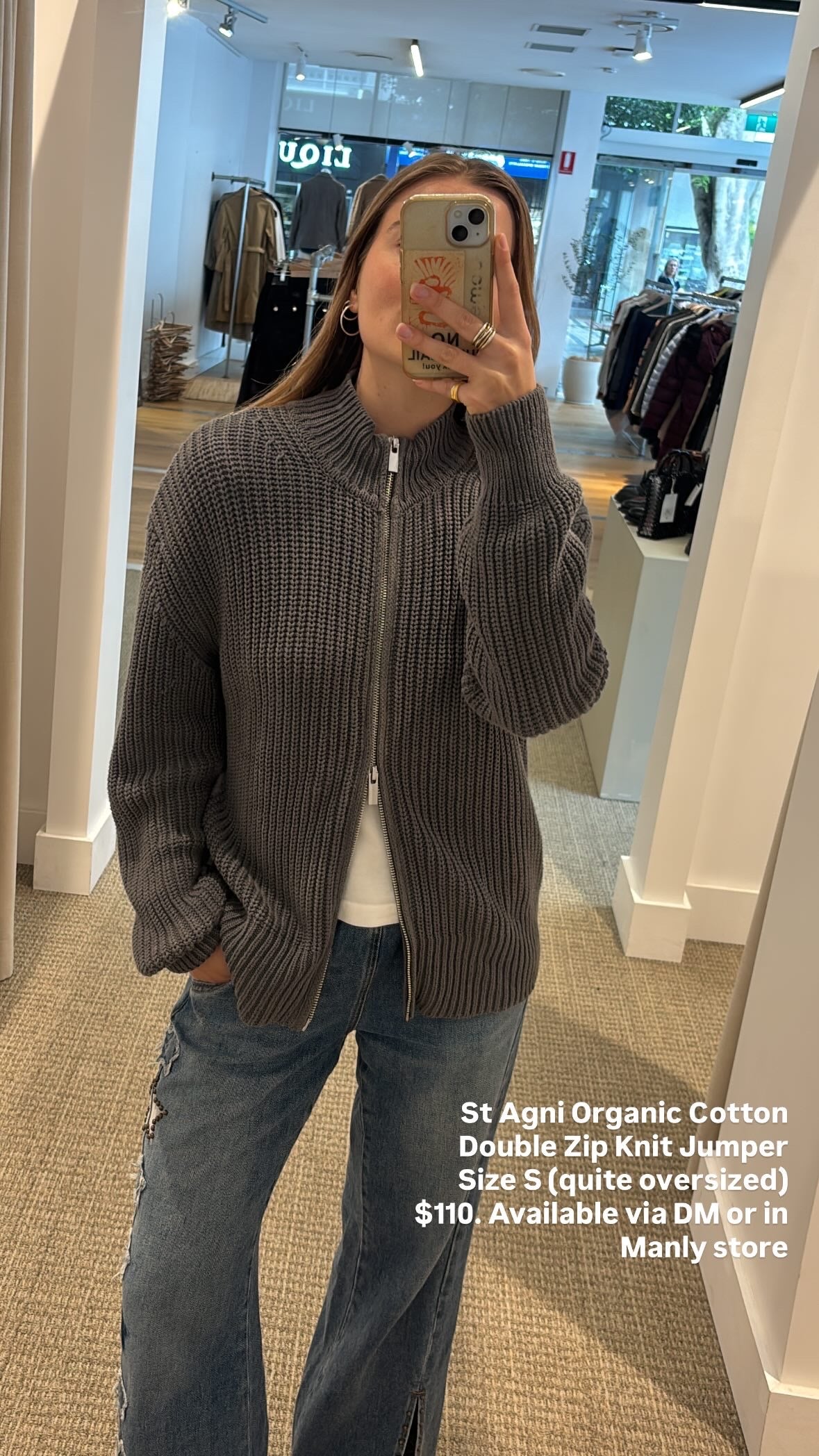 St Agni Zip Detail Organic Cotton Cardigan Smoke S