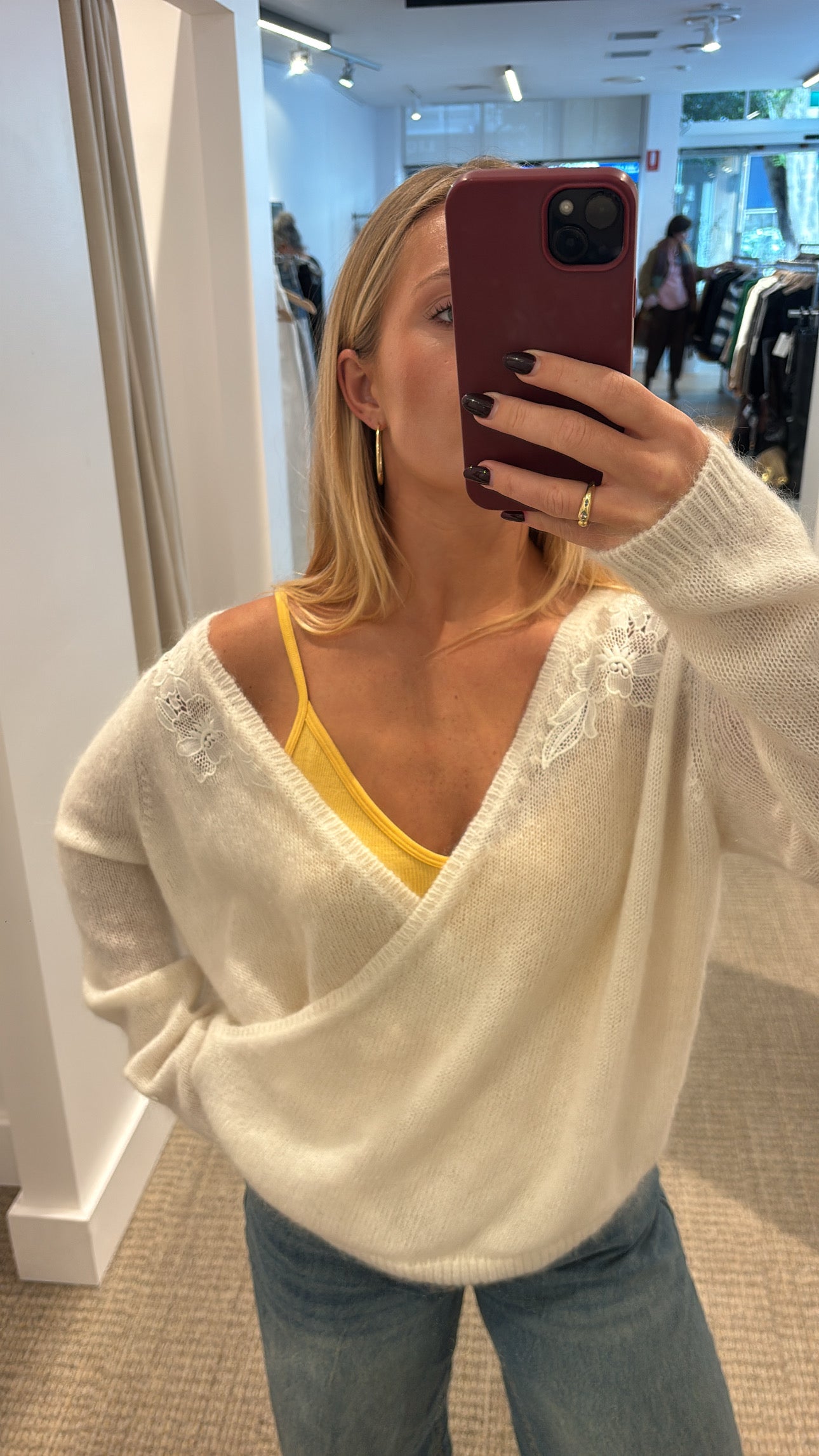 Sezane Mohair Blend Crossover Top Ivory S