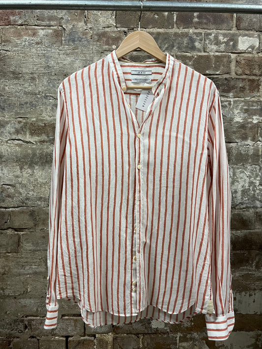 AT.P.CO Italy Linen Striped Nehru Shirt Burnt Orange M