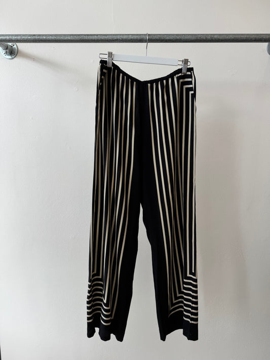 Toteme Silk Monogram Jacquard Pants Black Cream Stripe M